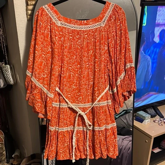 Free People Bohemian Orange Floral Top - Picture 7 of 8